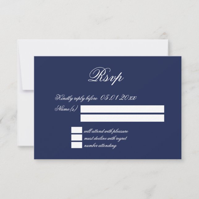 Placas RSVP de Casamento Azul de Marinho Minimalis (Frente)