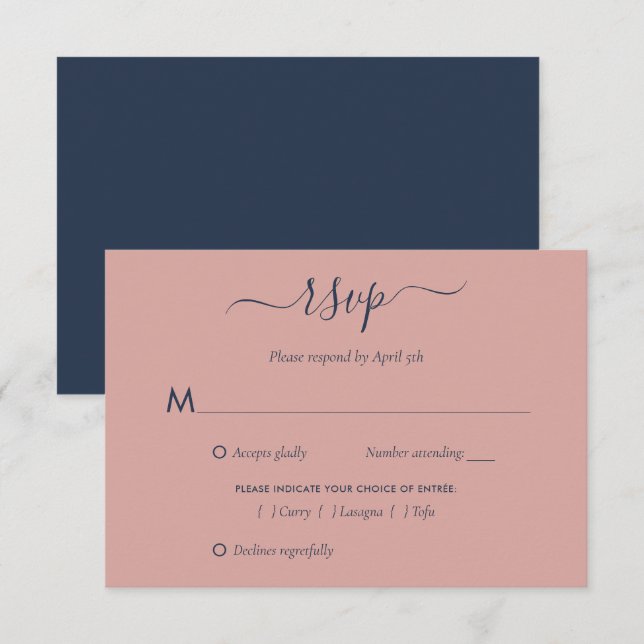 Placas RSVP de Casamento Azul e Blush do Marinho E (Frente/Verso)