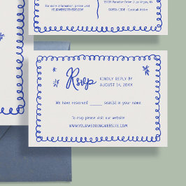 Placas RSVP de Casamento Azul Francês de Fita Dese