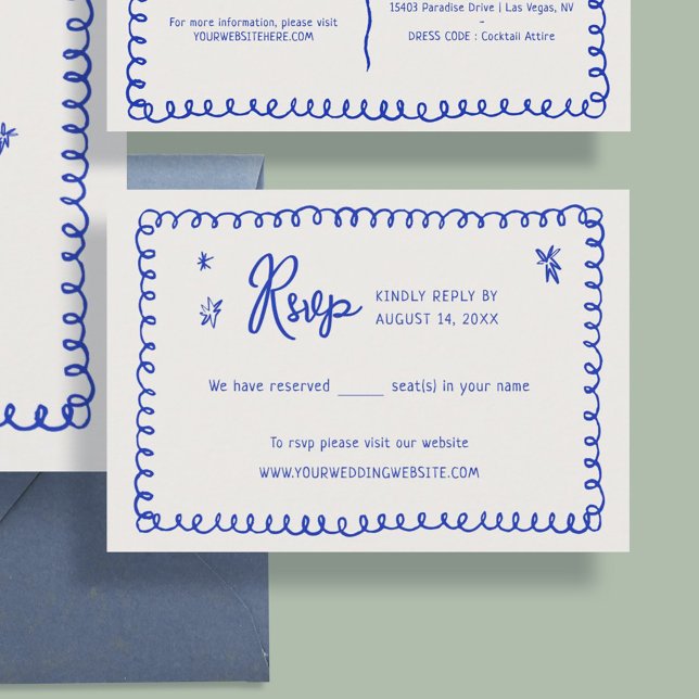 Placas RSVP de Casamento Azul Francês de Fita Dese (Criador carregado)