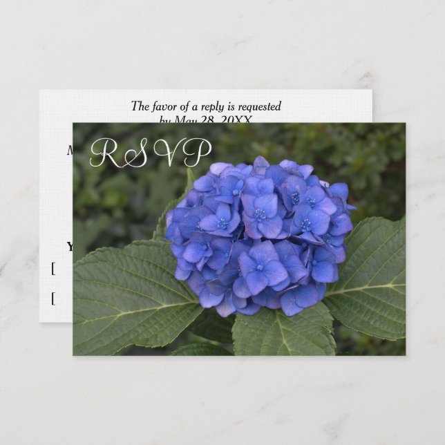 Placas RSVP de Casamento Blue Hydrangea Floral (Frente/Verso)