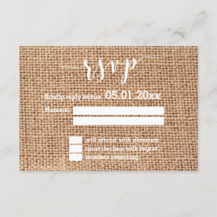 Placas RSVP De Casamento Branco Simples E Burlap
