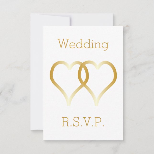 Placas RSVP de Casamento Corações Dourados (Frente)