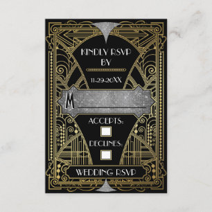 Placas RSVP de Casamento de Arte Negra e Silver