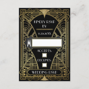Placas RSVP de Casamento de Arte Preta e Dourada