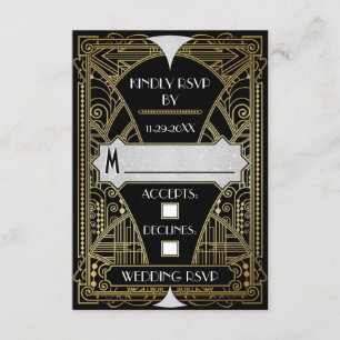 Placas RSVP de Casamento de Arte Preta e Dourada