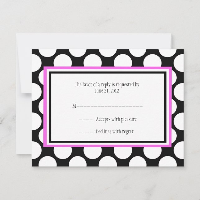 Placas RSVP de Casamento de Bolinhas Rosa (Frente)