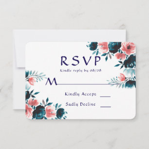 Placas RSVP de Casamento de Buquê Azul e Coral