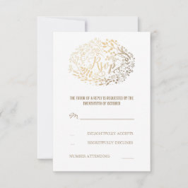 Placas RSVP de Casamento de Buquê Floral Dourado