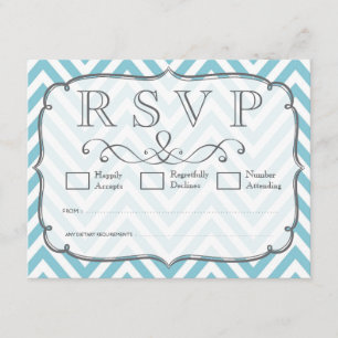 Placas RSVP de Casamento de Chevron Branco Azul do
