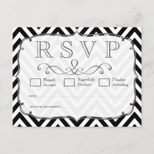 Placas RSVP de Casamento de Chevron Preto e Branco