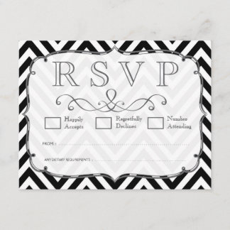 Placas RSVP de Casamento de Chevron Preto e Branco
