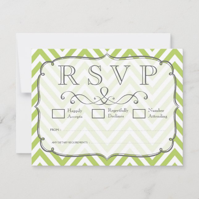 Placas RSVP de Casamento de Chevron Verde (Frente)