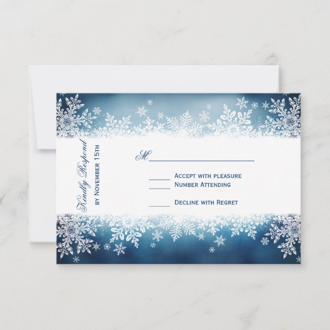 Placas RSVP de Casamento de Feriado Azul Floco de  (Frente)