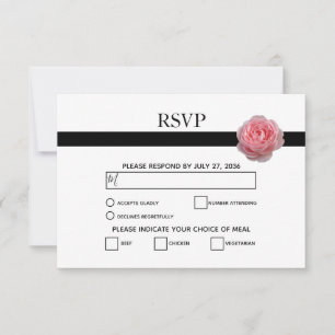 Placas RSVP de Casamento de Fita Negra Rosa Rosa R