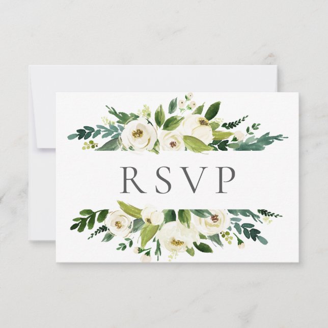 Placas RSVP de Casamento de Flor Branco com Solici (Frente)