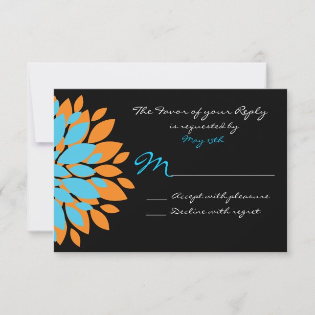 Placas RSVP de Casamento de Flores Simples de Teal (Frente)