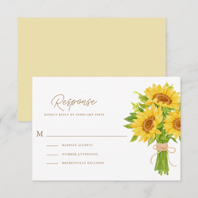 Placas RSVP de Casamento de Girassóis (Frente/Verso)