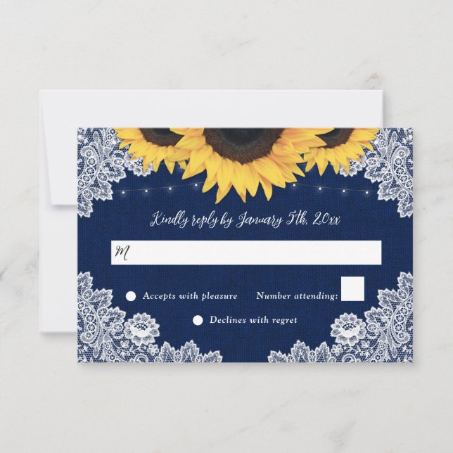 Placas RSVP de Casamento de Girassol Marinho Azul (Frente)