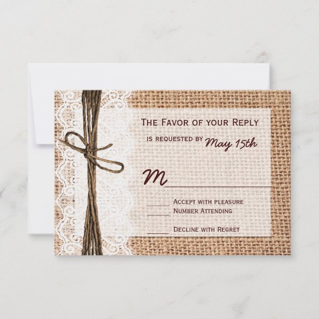 Placas RSVP de Casamento de Impressão de Burlap Ru (Frente)