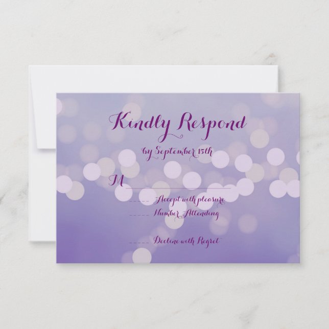Placas RSVP de Casamento de Lilac Bokeh Roxo Moder (Frente)