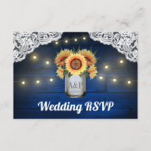Placas RSVP de Casamento de Madeira Azul de Sunflo