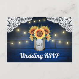 Placas RSVP de Casamento de Madeira Azul de Sunflo