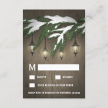 Placas RSVP de Casamento de Neve Evergreen Lantern