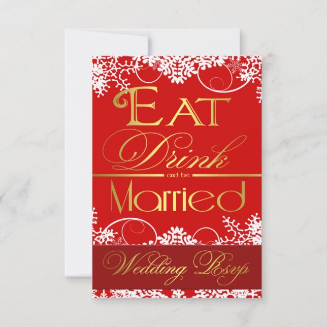 Placas RSVP de Casamento de Neve Vermelho Branco e (Frente)