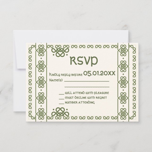 Placas RSVP de Casamento de Números Célticos Verde (Frente)