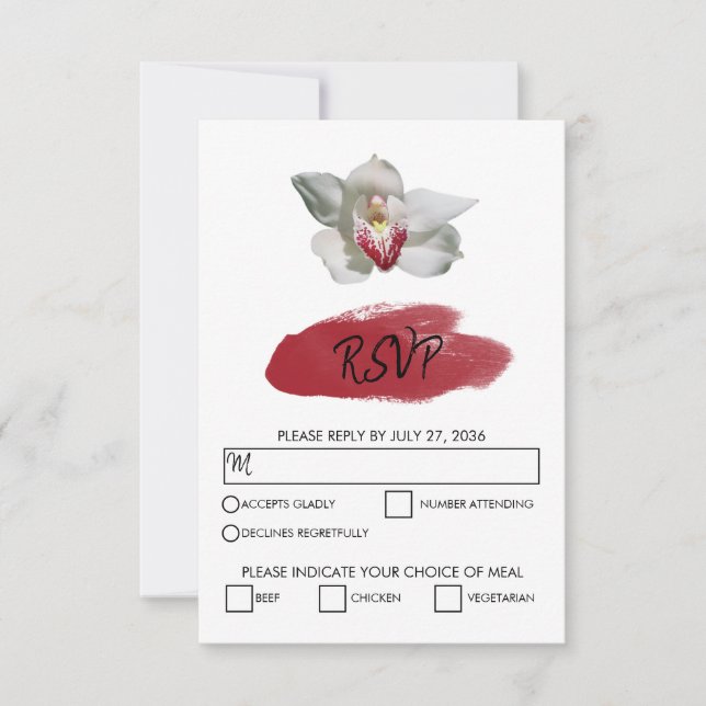 Placas RSVP de Casamento de Orquídea Branca Elegan (Frente)