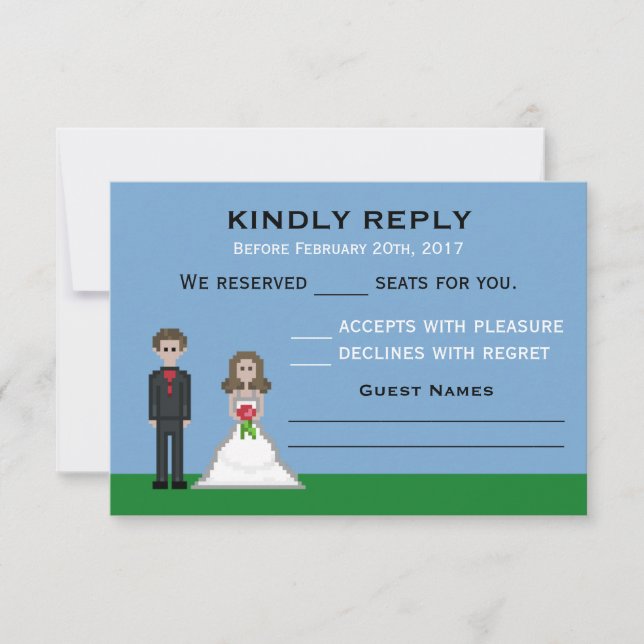 Placas RSVP de Casamento de Pixel Gamer Bride & Gr (Frente)