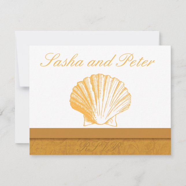 Placas RSVP de Casamento de Praia da Shell da ouro (Frente)