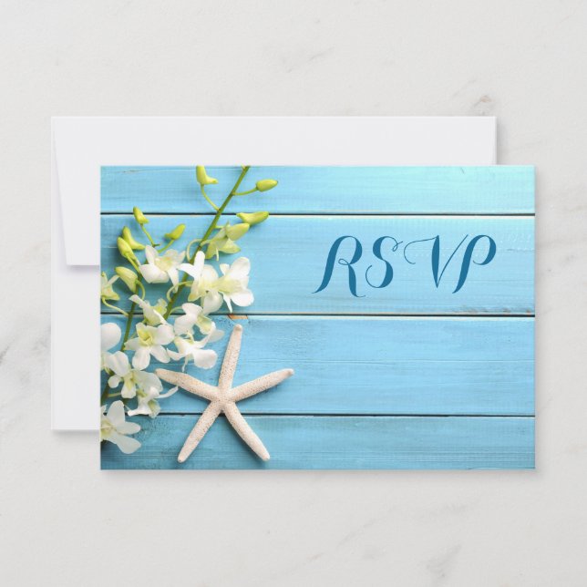 Placas RSVP de Casamento de Praia Starfish com Orq (Frente)
