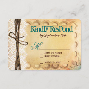 Placas RSVP de Casamento de Tipografia Teal Rustic