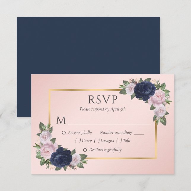 Placas RSVP de Casamento Dourado de Marinho Elegan (Frente/Verso)