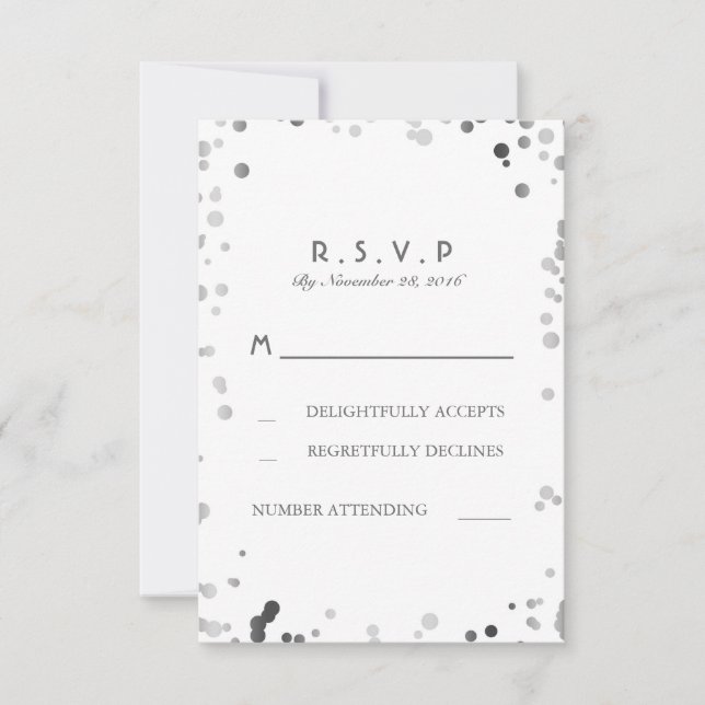 Placas RSVP de Casamento Elegante Branca de Silver (Frente)