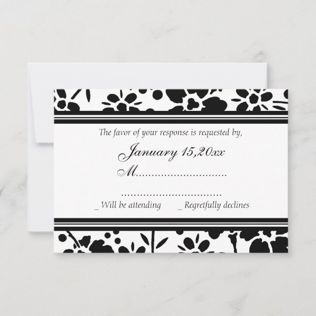 Placas RSVP de Casamento Elegante Preto e Branco (Frente)