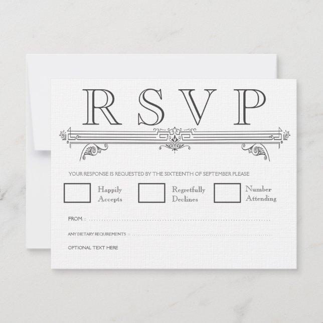 Placas RSVP de Casamento Elegante Preto e Branco V (Frente)