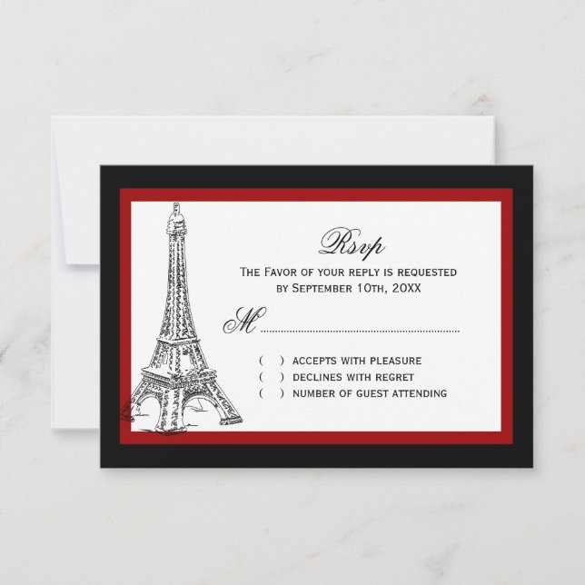 Placas RSVP de Casamento em Torre Eiffel (Frente)
