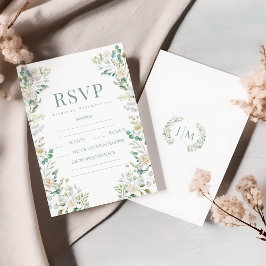 Placas RSVP de Casamento Eucalyptus de Rosas Branc