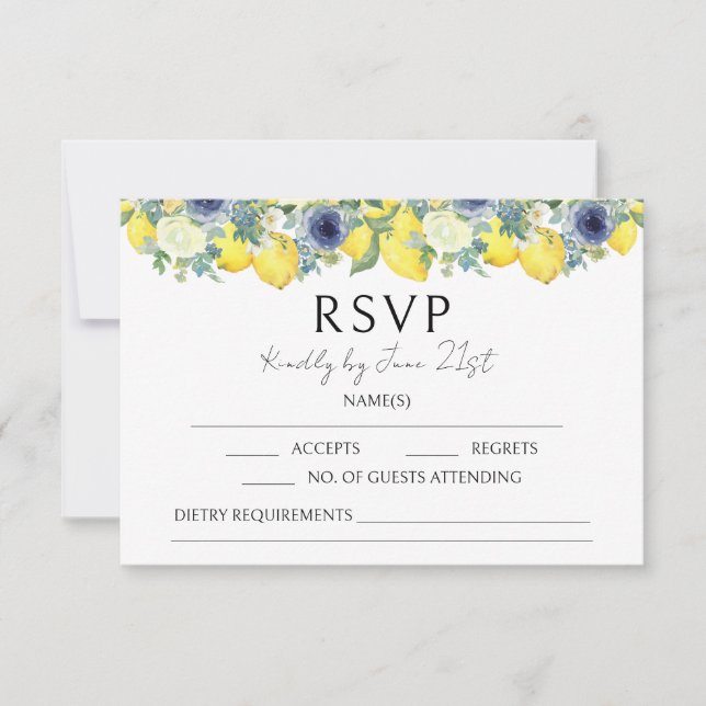 Placas RSVP de casamento florais amarelas limão az (Frente)