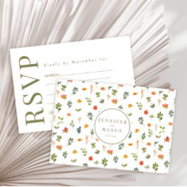 Placas RSVP de casamento florais cor verde-laranja