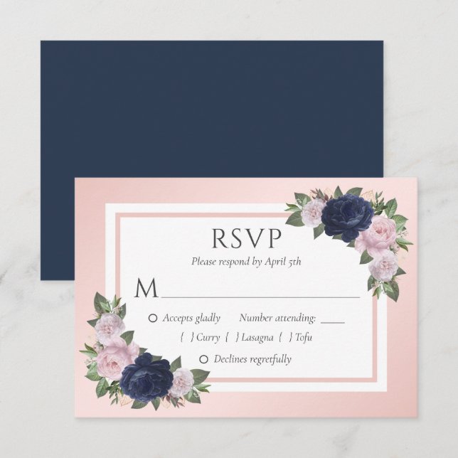Placas RSVP de Casamento Floral Azul e Blush do ma (Frente/Verso)