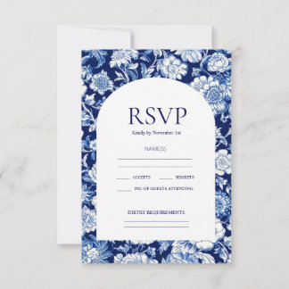 Placas RSVP de Casamento Floral de Chinoiserie Azu
