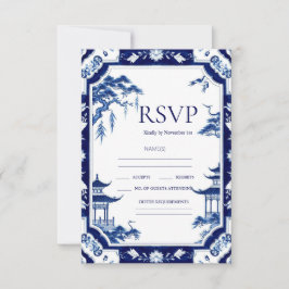 Placas RSVP de Casamento Floral de Chinoiserie Azu