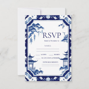 Placas RSVP de Casamento Floral de Chinoiserie Azu