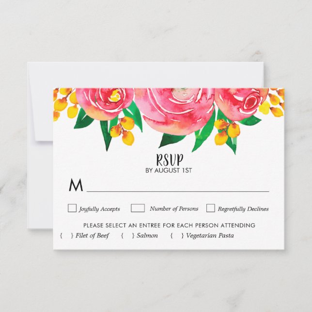 Placas RSVP de Casamento Floral de Cor Amarela Cor (Frente)