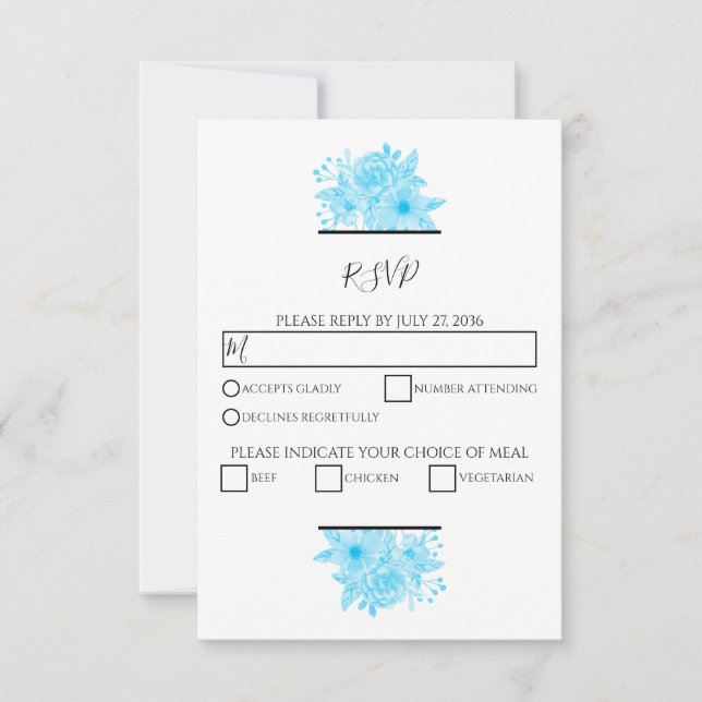 Placas RSVP de Casamento Floral de Cor Azul Elegan (Frente)