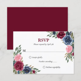 Placas RSVP de Casamento Floral de marinho Azul Bo